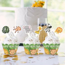 Festive Supplies Jungle Theme Cake Topper Cartoon Animals Cakes Wrapper Elephant Monkey Felt Tree Cupcake For Kids Birthday Party