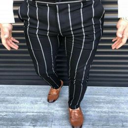 4 Colors Fashion New Men Smart Casual Pants Striped Slim Fit Pencil Pants Ankle Length Business Casual Formal2551