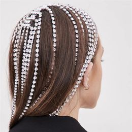 Hair Clips Trendy Rhinestone Accessories Chain For Women Wedding Jewelry Elegant Full Crystal Tassel Hairbands Long Headwear