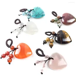 Pendant Necklaces Wholesale 6Pcs/Lot 25MM Natural Crystal Mixed Stone Heart Shape Bag Holder Crafts 7 Chakra Reki Healing Gemstone