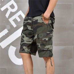 Summer Mens Baggy Multi Pocket Military Camo Shorts Cargo Loose Breeches Male Long Camouflage Bermuda Capris Plus Size Men's243s