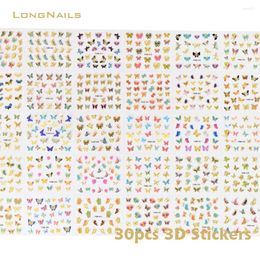 Nail Stickers 24/30Sheets Cartoon French 3D Sticker Kit Santa Christmas Bronzing Hollow Gold Rim Decals Self-Adhesive Set 6 5cm