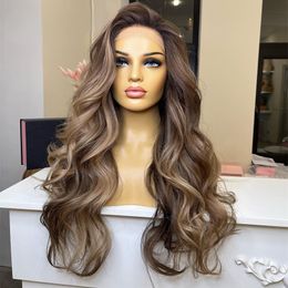 Brazilian Coloured Lace Front human hair Wigs 36 Inch Ash Brown Body Wave Lace Front Wig HD Lace Frontal Wig Synthetic for Women