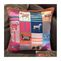 Cushion/Decorative Pillow Cushion Decorative Silk Case Esign Plaid Horse Sofa Throw Chair Car Er Home Decoration Fashion 221231 Drop D Dhtco