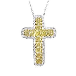 Hip Hop Vintage Fashion Jewelry 925 Sterling Silver CZ Diamond Yellow Crystal Gemstones Party Women Wedding Cross Pendant Clavicle3181