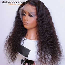 Synthetic Wigs 14"20" Deep Wave Human Hair Pre Plucked Transparent Lace Brazilian Curly Front Wig 231027