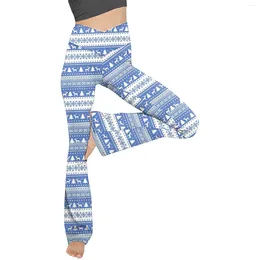 Active Pants Women Plaid Print Yoga Pant Boot Cut High Waist Workout Leggings Elastic No-See ThroughSexy Flared Bottom Casual Leg