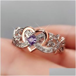 Band Rings Creative Womens Heart Rings With Romantic Rose Flower Design Wedding Engagement Love Ring Aesthetic Jewellery Drop Dhgarden Otcgt