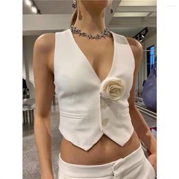 Women's Vests Elegant 3d Rose Western Short Waist Fitted Vest Sleeveless Top For Women