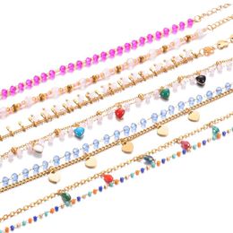 Charm Bracelets Bohemian Colourful Shiny Chain Bracelet For Women Stainless Steel Adjustable Party Jewellery Gift Wholesale