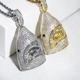 Hip hop shark pendant necklaces for men women luxury designer mens bling diamond gold chain necklace Jewellery love gift275l
