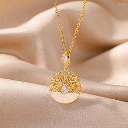 Pendant Necklaces Hollow Coral Zircon Necklace For Women Fashion Gold Colour Stainless Steel Jewellery Decoration Couple Accessories