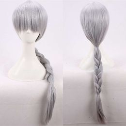 Catsuit Costumes Sophie Hatter 80cm Long Braids Sier Grey Howl's Moving Castle Sufi Cosplay Synthetic Hair Wigs + Wig Cap