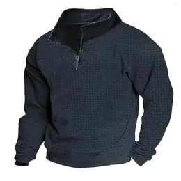 Men's Hoodies Solid Colour Half Zip Outdoor Casual Standing Collar Long Sleeved Sweater
