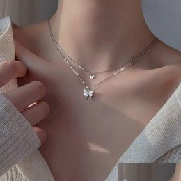 Pendant Necklaces Sier Plated Butterfly Necklace Ladies Exquisite Double Layer Clavicle Drop Delivery Jewellery Necklaces Penda Dhgarden Otv26