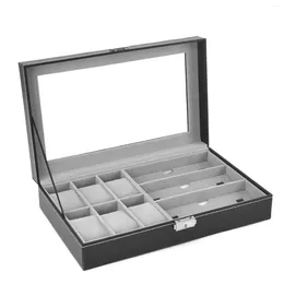 Watch Boxes 6 3 Slots Leather Eyeglasses & Sunglasses Storage Jewelry Display Organizer Holder Cases Gifts Box For Mens Women