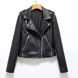 Women's Leather 2023 Fashion Motorcycle Punk Style Artificial Jacket Coat Vintage Long Sleeve Zipper Pocket