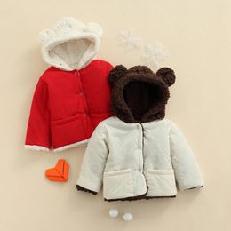 Jackets CitgeeAutumn Hooded Coat Kids Boys Girls Long Sleeve Button-down Jacket Beige Red Clothes