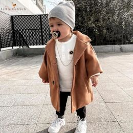 Jackets Baby Boy Girl Woolen Jacket Long Double Breasted Warm Infant Toddler Lapel Tweed Coat Spring Autumn Winter Outwear Clothes 231026