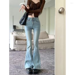 Women's Jeans Skinny Pale Ble Flare Lady Summer High Waist Slim Full Length Boot Cut