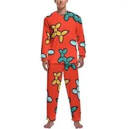 Men's Sleepwear Balloon Pajamas Dog Animal Male Long Sleeve Fashion Pajama Sets Two Piece Casual Winter Custom Nightwear Gift