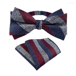 Bow Ties Classic Versatile Striped Polyester 12 6CM Bowtie 25 25CM Handkerchief Set For Man Business Casual Daily Pocket Square Necktie