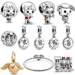 New S925 Sterling Silver Harry Family Charms Magic School Train Dollhouse Elf Dangle Charm Beads Fit Mascot Bracelets Lady Jewe309F