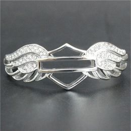 Support Dropship Newest Design Crystal Biker Bracelet 316L Stainless Steel Fashion Jewellery Lady Girls Motorbiker Style Wings Brace257T