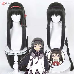 Catsuit Costumes Anime Puella Magi Madoka Magica Akemi Homura Cosplay 90cm Long Black Twisted Braid Hair Halloween Women Party Wigs + Wig Cap