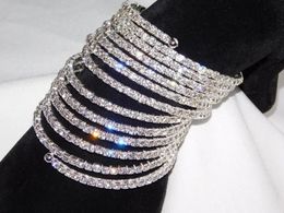 Bangle 12 Rows Rhinestone Bangle Bracelet Silver Plated and Gold Colour Spiral Upper Arm Bracelet Bridal Wedding Jewellery for Women 231027