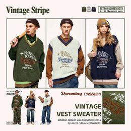 Men's Vests INFLATION Vintage Colorful Sweaters Vest Unisex 2023 Autumn Winter Fashion Knitwear V-neck Pullovers