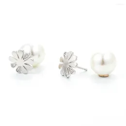 Stud Earrings EYIKA Vintage Pearl Ear Plugs Elegant White Cubic Zirconia Flower Earring Gold Silver Color Women Party Jewelry