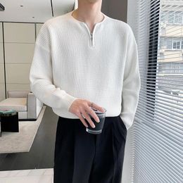 Men's Sweaters Autumn Winter Zipper Design Simple Loose For Men Clothing Round Collar Casual Long Sleeve Knit Pullovers Pull Homme