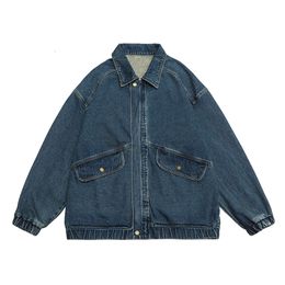 Autumn Men S Denim Jacket Vintage Large Pocket Elastic Cuffs Baggy Coat Oversized Japanese Casual Streetwear XL