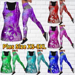 Women's Leggings Sunflower 3D Printed Hollow Tank Top Fitness Yoga Workout Exercise Gym Running Set XS-8XL