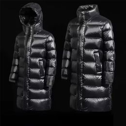 Men's Down Parkas 2023 Winter Bright CottonPadded Jacket Long Coat Thick Fashion Black Men Warm Outerwear 3XL 231027