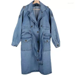 Women's Trench Coats Denim Jacket 2023 Spring Autumn POLO Collar Mid Length Coat Fashion Trend Streetwear Women