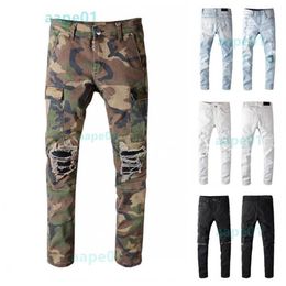 Mens Jeans Distressed Ripped Biker Pants Slim Fit Motorcycle Denim Pant Men Designer Jeans Size 29-40243U