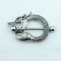 Newly Fashion Non-mainstream Nipple Rings Stainless Steel Retro Chinese Dragon Body Piercing Jewelry282A