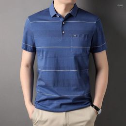 Men's T Shirts 3 Colors!2023 Summer Cotton T-shirts Short Sleeve High-quality Polo Shirt Striped True Pocket Lapel Casual Top Tees