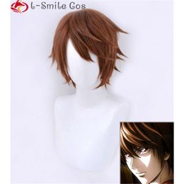 Catsuit Kostümleri Anime Ölüm Notu Yagami Işık Cos Kısa Kahverengi Isıya Dayanıklı Saç Pelucas Cosplay Kostüm Perukları + Peruk Kapağı