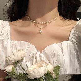 Pendant Necklaces Sumeng New Fashion Kpop Pearl Choker Necklace Cute Double Layer Chain Pendant For Women Jewelry Girl Gift Dhgarden Otpx7