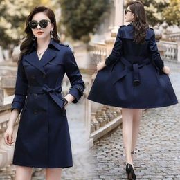 Women's Trench Coats Jackets Double Breasted Long Female Coat Classic Lapel Sleeve Windproof Overcoat With Belt Streetwear A933