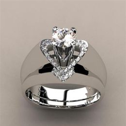 US Size 4-12 Top Sell Drop Luxury Jewelry 925 Sterling Silver Couple Rings Pave CZ Heart Women Wedding Bridal Ring For Lo213i