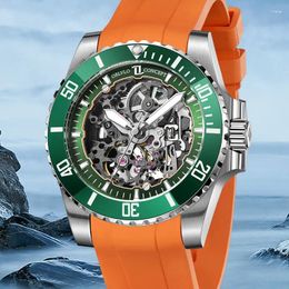 Wristwatches OBLVLO Luxury Men's Skeleton Automatic Mechanical Watch Rubber Strap Sapphire Mirror Waterproof 200m Men Diving Watches