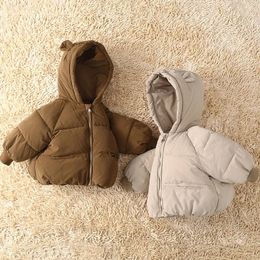 Пуховое пальто 2023. Детские зимние утепленные куртки для девочек и мальчиков. Плюшевая теплая верхняя одежда. Детские однотонные хлопковые парки с капюшоном. Зимний комбинезон 231027.