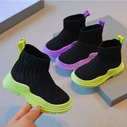 Boots Boys/Girls' Shoes Socks Shoes 2022 Spring High Heels Breathable Mesh Flight Knitted Shoes Children's Sports Shoes 231027