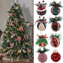 Christmas Decorations 24pcs 6cm Red Plaid Christmas Ball Wrapped Cloth Artificial Pinecone Foam Ball Christmas Decor Home Xmas Tree Hanging Pendants 231027