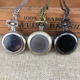 Pocket Watches Vintage Small Watch Steampunk Quartz With Chain Hollow Heart Cover Necklace Black Colour Alloy Fob Clock Men Gift