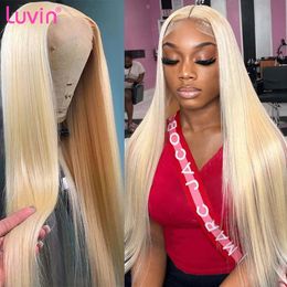 Synthetic Wigs Luvin 613 Honey Blonde Straight 13x4 Hd Transparent Lace Frontal Wig Colour 30 32 Inch 13x6 Front Human Hair For Women 231027
